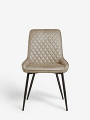 Set of 2 Monza Faux Leather Mink Natural Hamilton Black Leg Quilted Dining Chairs - Image 6 of 7