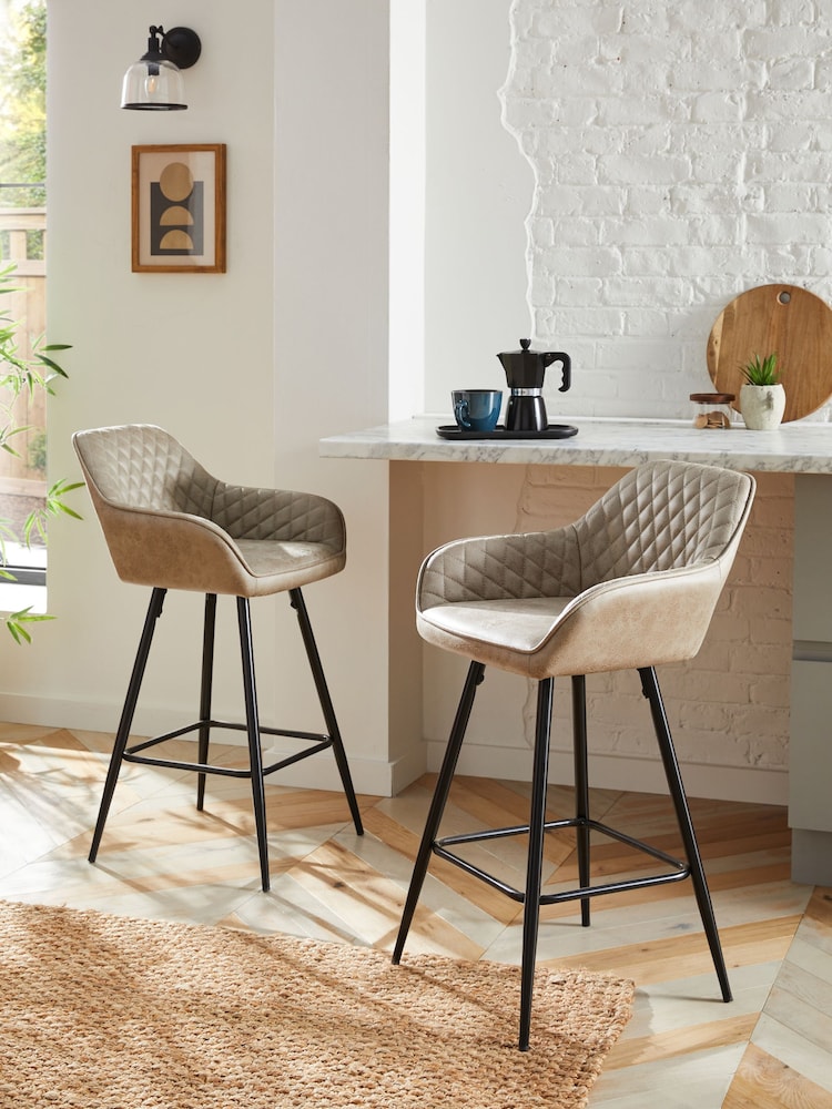 Monza Faux Leather Mink Hamilton Fixed Height Quilted Kitchen Bar Stool - Image 2 of 8