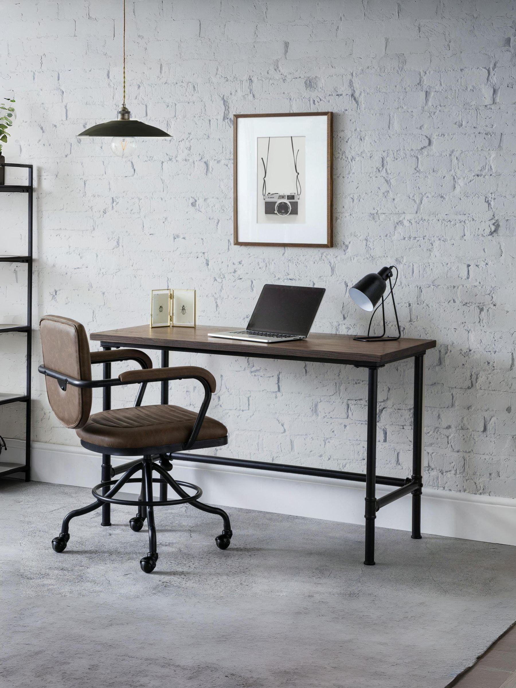 Julian Bowen Carnegie Pipe Desk - Mocha Elm Top & Black Steel Legs - Industrial Style Home Office - Image 5
