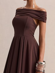 Club L London Brown Mavina | Bardot-Neck Midi Dress - Image 4 of 5