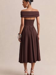 Club L London Brown Mavina | Bardot-Neck Midi Dress - Image 5 of 5