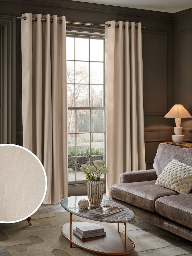 Natural Oatmeal Matte Velvet Super Thermal Curtains - Image 1 of 6