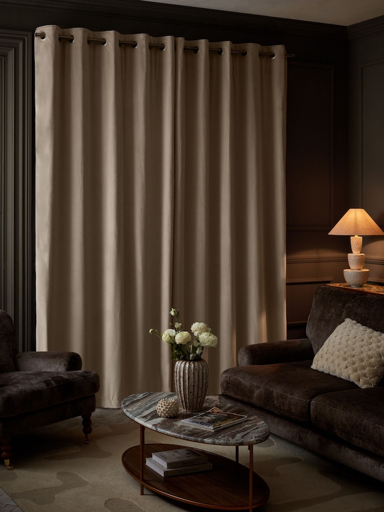 Natural Oatmeal Matte Velvet Super Thermal Curtains - Image 2 of 6