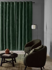 Green Soft Touch Chenille Lined Eyelet Curtains - Image 2 of 6