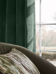 Green Soft Touch Chenille Lined Eyelet Curtains - Image 3 of 6