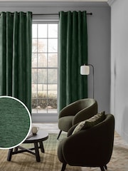 Green Soft Touch Chenille Lined Eyelet Curtains - Image 5 of 6
