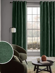 Green Soft Touch Chenille Lined Eyelet Curtains - Image 6 of 6
