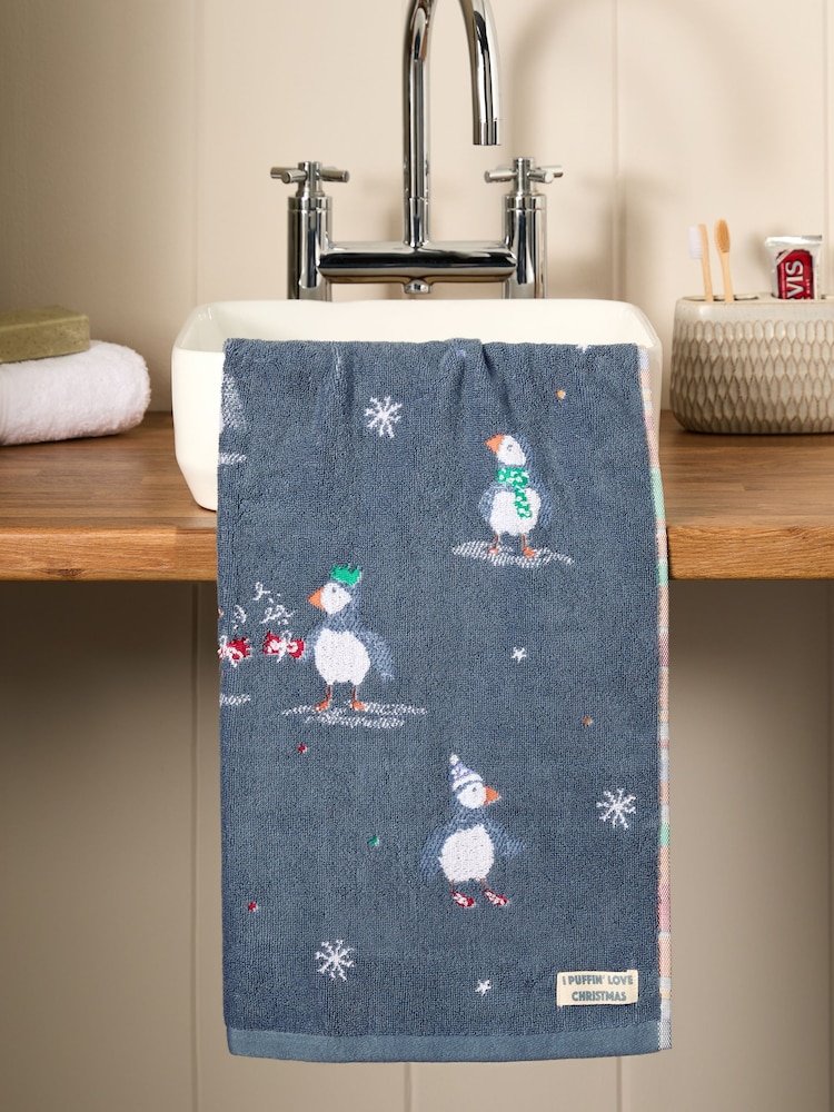 Blue Puffin Christmas 100% Cotton Towels - Image 1 of 6