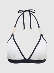 Reiss White/Navy Rutha Fixed Triangle Halter Bikini Top - Image 2 of 8