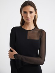Reiss Black Kat Sheer Panel Knitted Bodycon Mini Dress - Image 4 of 6