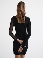 Reiss Black Kat Sheer Panel Knitted Bodycon Mini Dress - Image 5 of 6