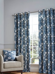 Laura Ashley Seaspray Blue Parterre Lined 100% Cotton Eyelet Curtains - Image 1 of 2