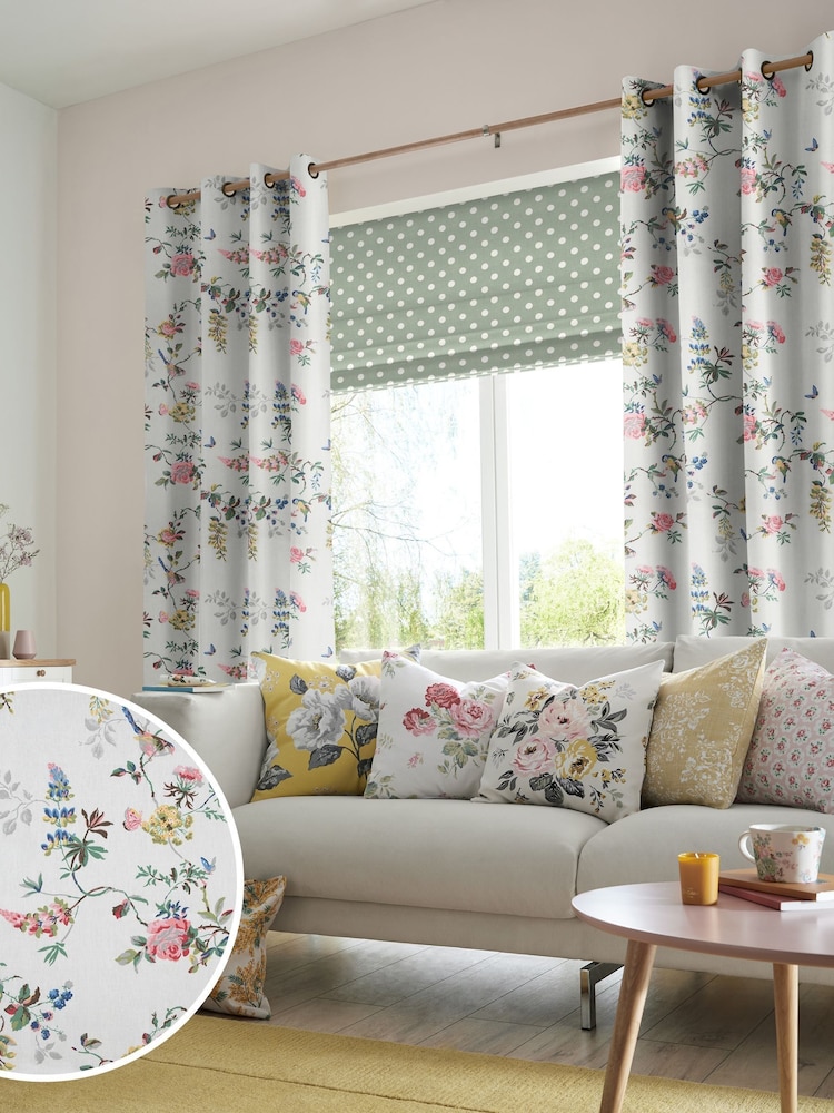 Cath Kidston White Birds and Roses Made To Measure 100% Cotton Curtains - Image 1 of 6