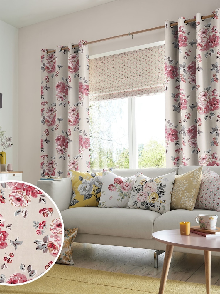 Cath Kidston Cream Brampton Bunch Raspberry Made To Measure 100% Cotton Curtains - Image 1 of 6