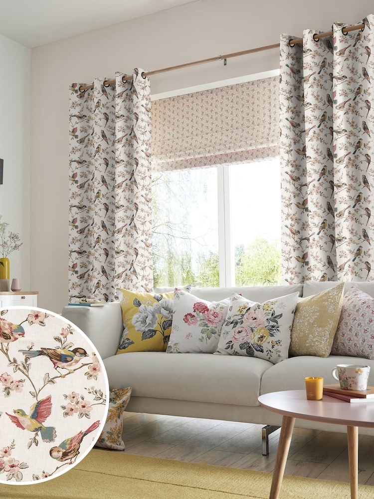 Cath Kidston Cream British Birds Made To Measure 100% Cotton Curtains - Image 1 of 6