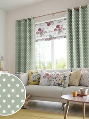 Cath Kidston Green Button Spot Made To Measure 100% Cotton Curtains - Image 1 of 6