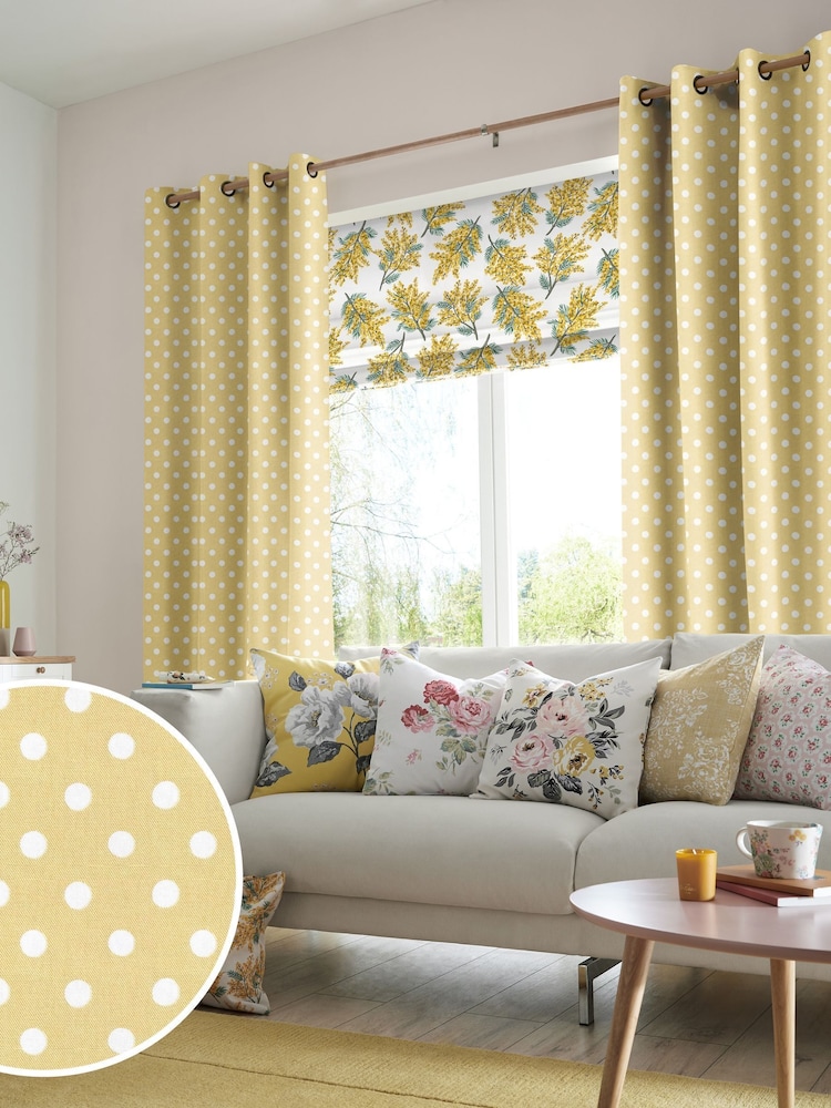 Cath Kidston Yellow Button Spot Made To Measure 100% Cotton Curtains - Image 1 of 6