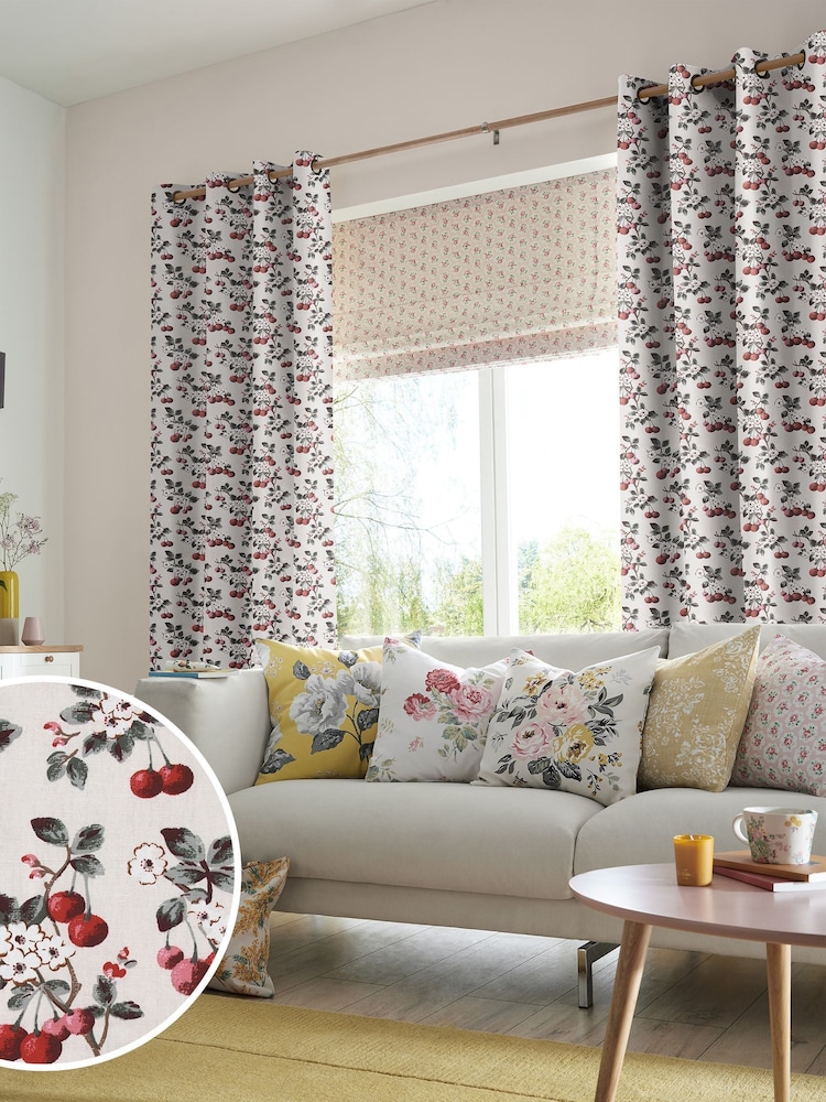 Cath Kidston Pink Cherry Sprig Made To Measure 100% Cotton Curtains - Image 1 of 6