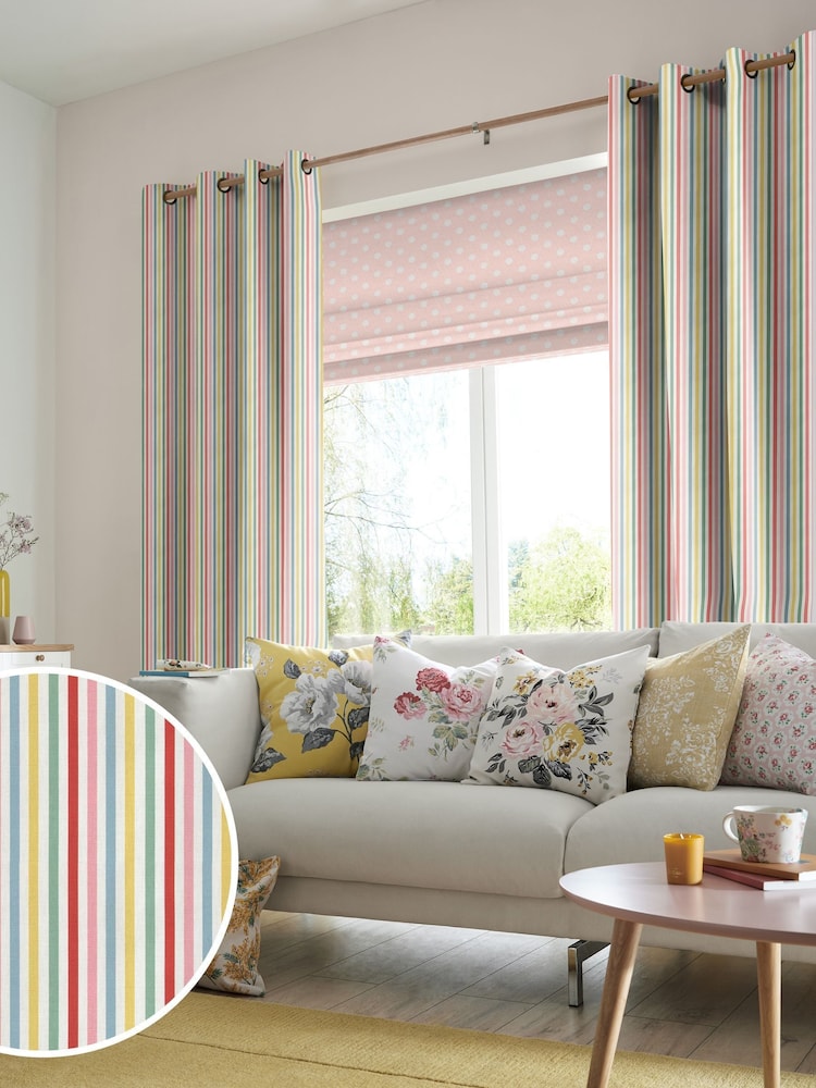 Cath Kidston Cream Mid Stripe Candy Made To Measure 100% Cotton Curtains - Image 1 of 6