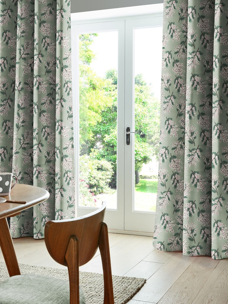 Cath Kidston Green Mimosa Flower Made To Measure 100% Cotton Curtains - Image 2 of 6