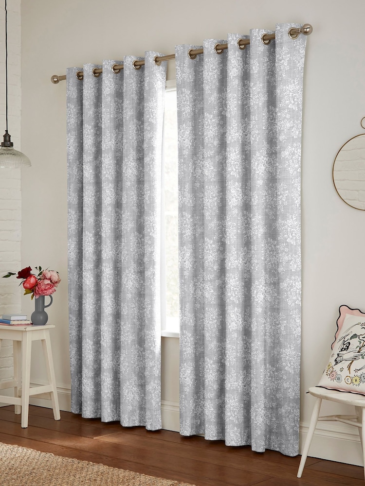 Cath Kidston Grey Washed Rose Made To Measure 100% Cotton Curtains - Image 2 of 9