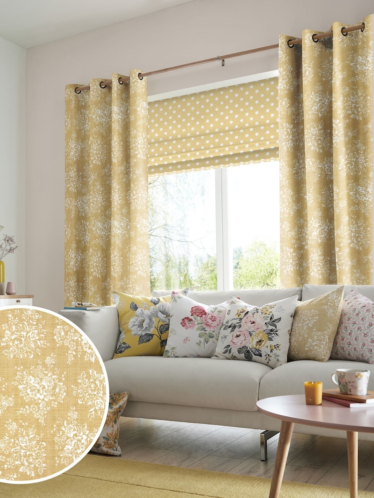 Cath Kidston Yellow Washed Rose Made To Measure 100% Cotton Curtains - Image 1 of 6