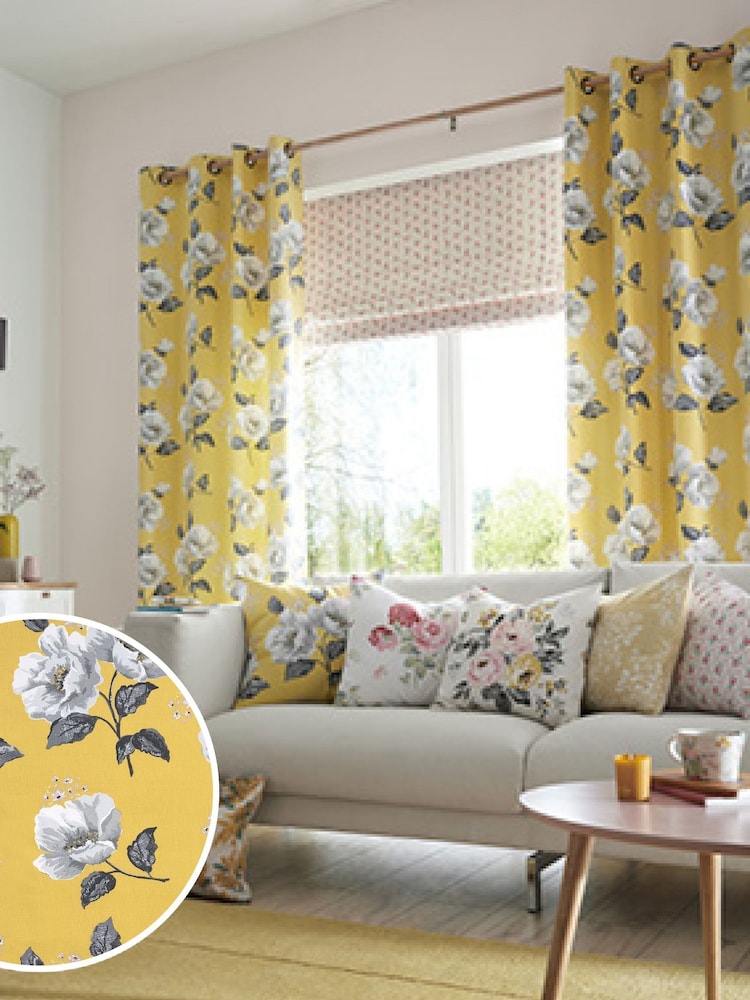 Cath Kidston Yellow Wild Poppies Made To Measure 100% Cotton Curtains - Image 1 of 6