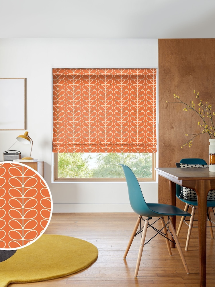 Orla Kiely Orange Linear Stem Made To Measure Roman 100% Cotton Blind - Image 1 of 6