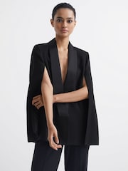 Reiss Black Yana Tuxedo Cape Blazer - Image 1 of 7
