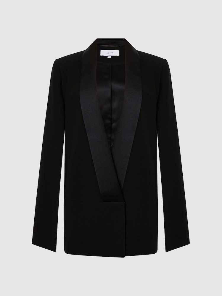 Reiss Black Yana Tuxedo Cape Blazer - Image 2 of 7