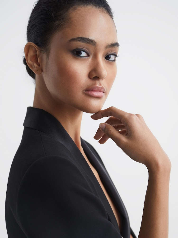 Reiss Black Yana Tuxedo Cape Blazer - Image 4 of 7