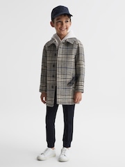 Reiss Brown Check Jojo 9-12 yrs Single Breasted Raglan Overcoat - Image 1 of 8