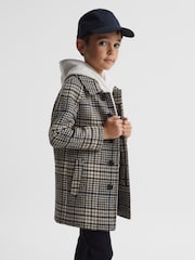 Reiss Brown Check Jojo Junior Single Breasted Raglan Overcoat - Image 1 of 8