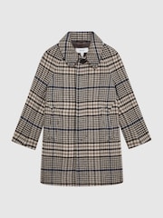 Reiss Brown Check Jojo Junior Single Breasted Raglan Overcoat - Image 2 of 8