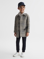 Reiss Brown Check Jojo Junior Single Breasted Raglan Overcoat - Image 3 of 8
