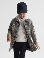 Reiss Brown Check Jojo Junior Single Breasted Raglan Overcoat - Image 6 of 8