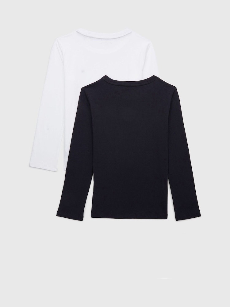Tommy Hilfiger Black/White Original Long Sleeve 100% Cotton T-Shirts 2 Pack - Image 1 of 6