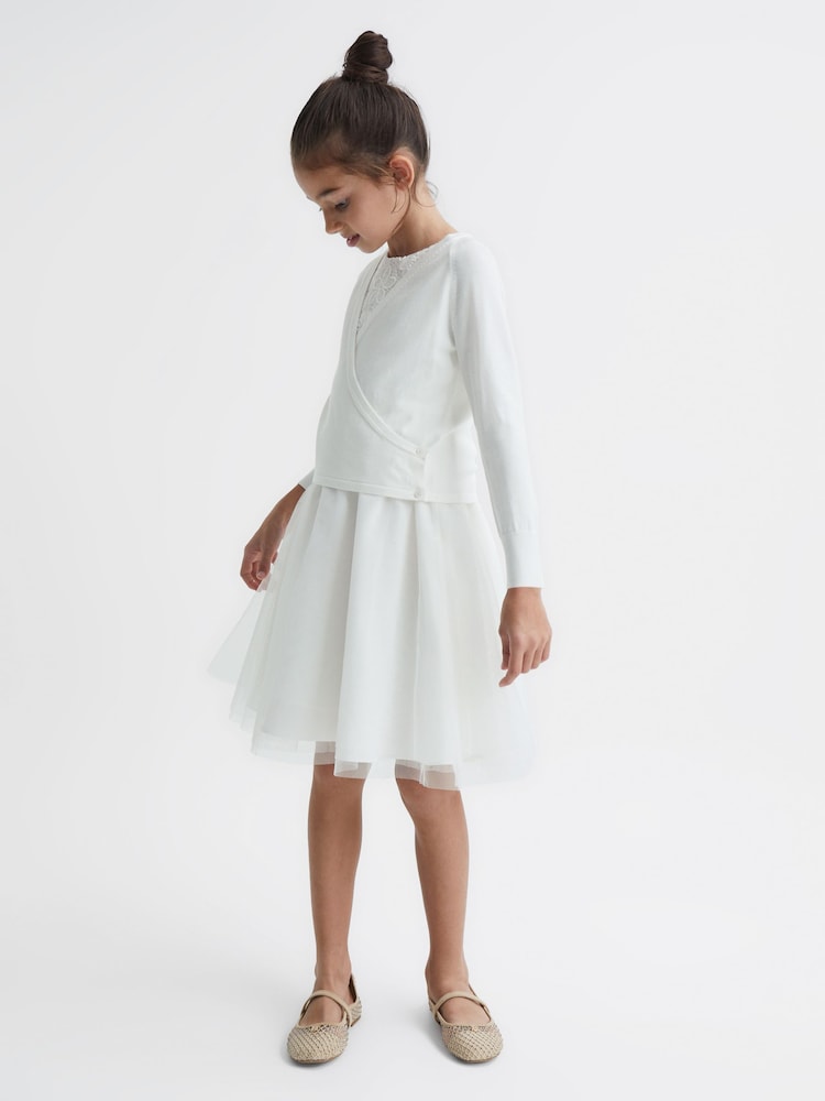 Reiss Ivory Matilda 9-12 yrs V-Neck Wrap Cardigan - Image 1 of 6