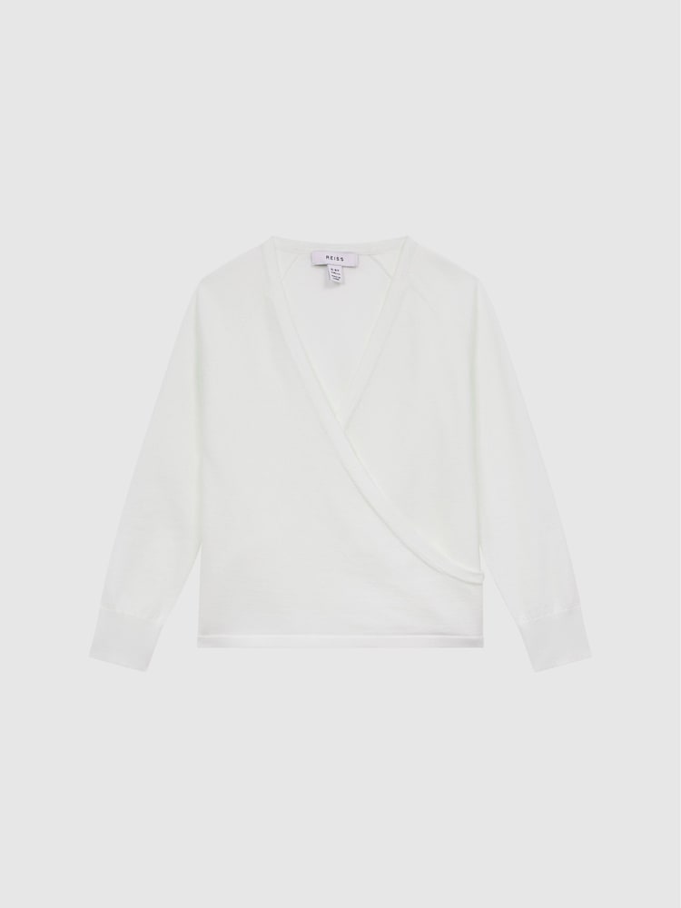 Reiss Ivory Matilda 9-12 yrs V-Neck Wrap Cardigan - Image 2 of 6