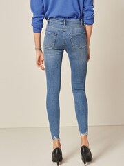 Mid Blue Rip Knee & Hem Detail Power Stretch Denim Leggings - Image 2 of 4