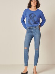Mid Blue Rip Knee & Hem Detail Power Stretch Denim Leggings - Image 4 of 4