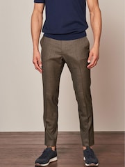 Brown Slim Fit Motion Flex Stretch Wool Blend Textured Suit: Trousers - Image 1 of 1