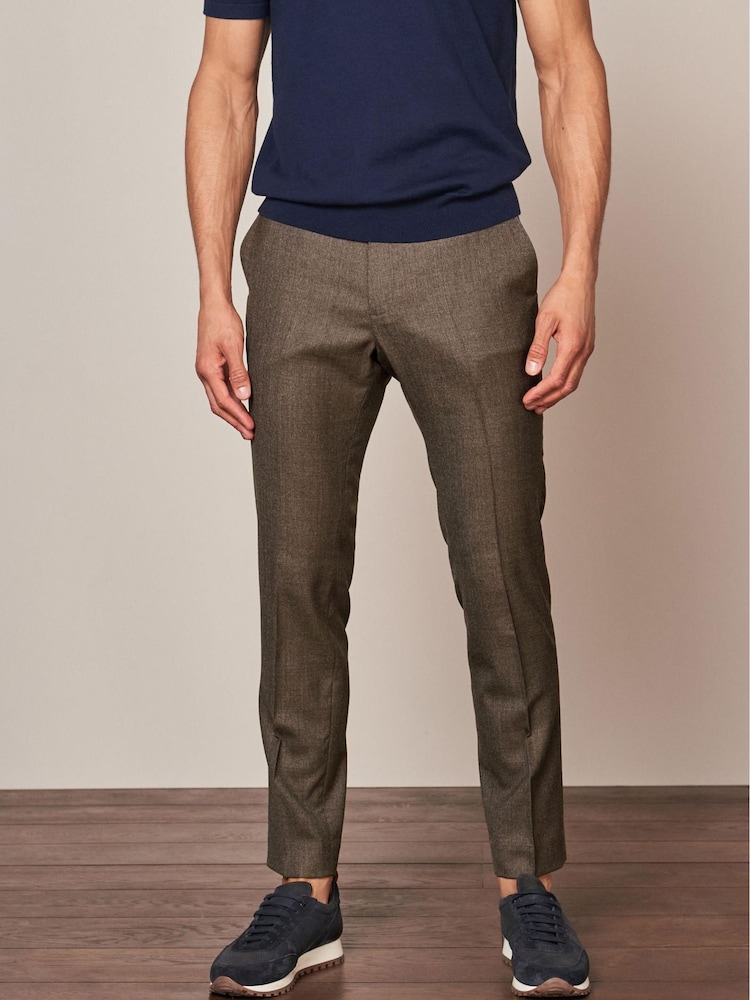 Brown Slim Fit Motion Flex Stretch Wool Blend Textured Suit: Trousers - Image 1 of 1