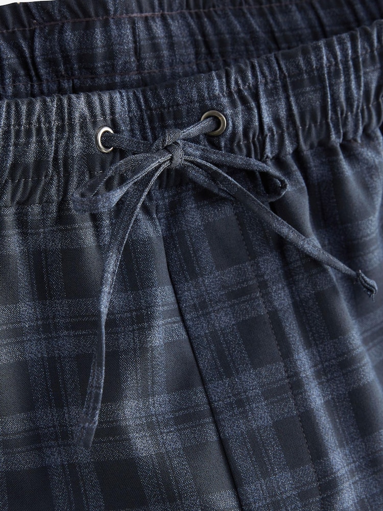 Navy Blue Drawstring Check Formal Joggers - Image 2 of 3 Navy Blue Drawstring Check Formal Joggers - Image 2 of 3