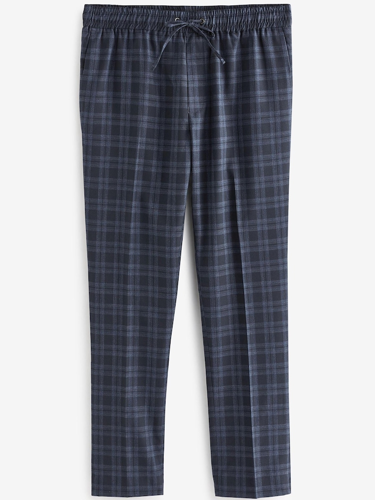 Navy Blue Drawstring Check Formal Joggers - Image 3 of 3 Navy Blue Drawstring Check Formal Joggers - Image 3 of 3
