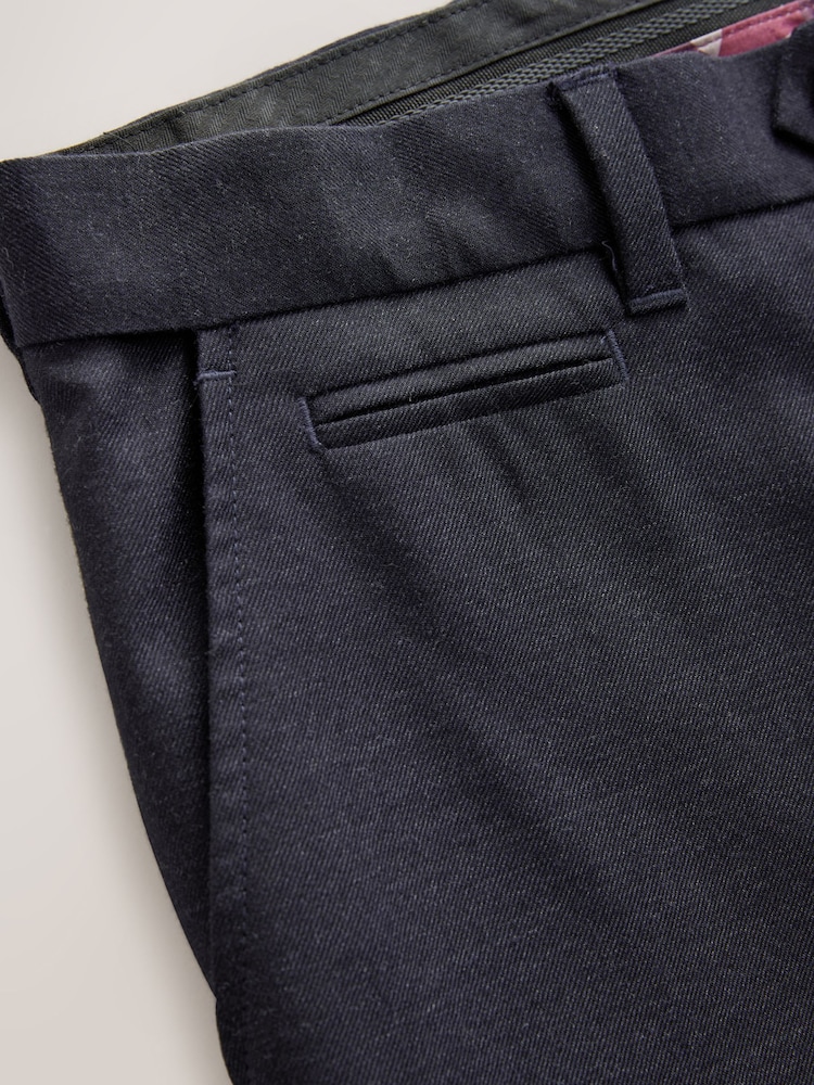Navy Blue Regular Fit Signature 100% Wool Trousers With Motion Flex Waistband - Image 10 of 15