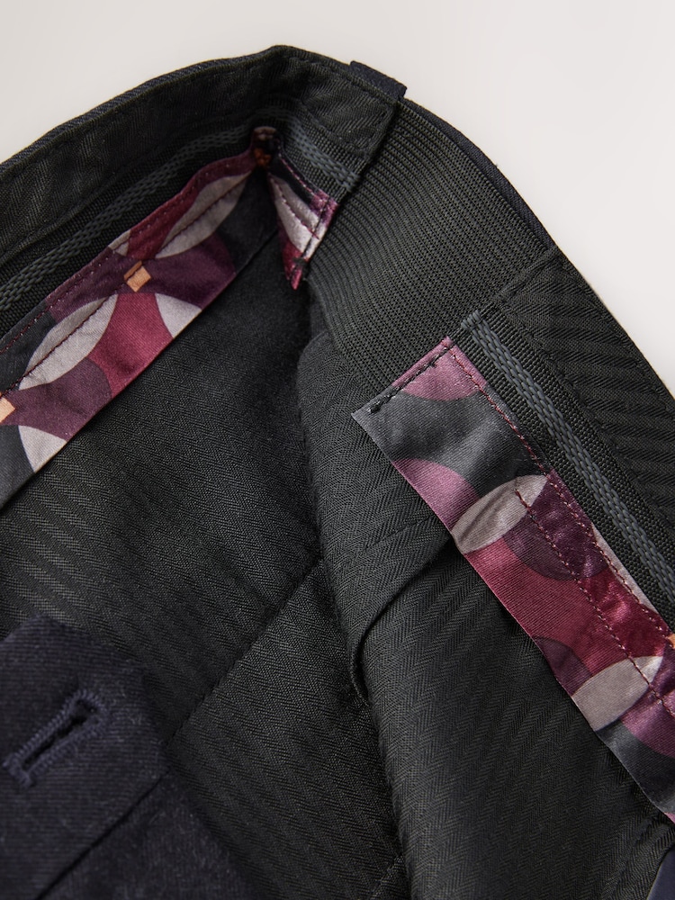 Navy Blue Regular Fit Signature 100% Wool Trousers With Motion Flex Waistband - Image 14 of 15
