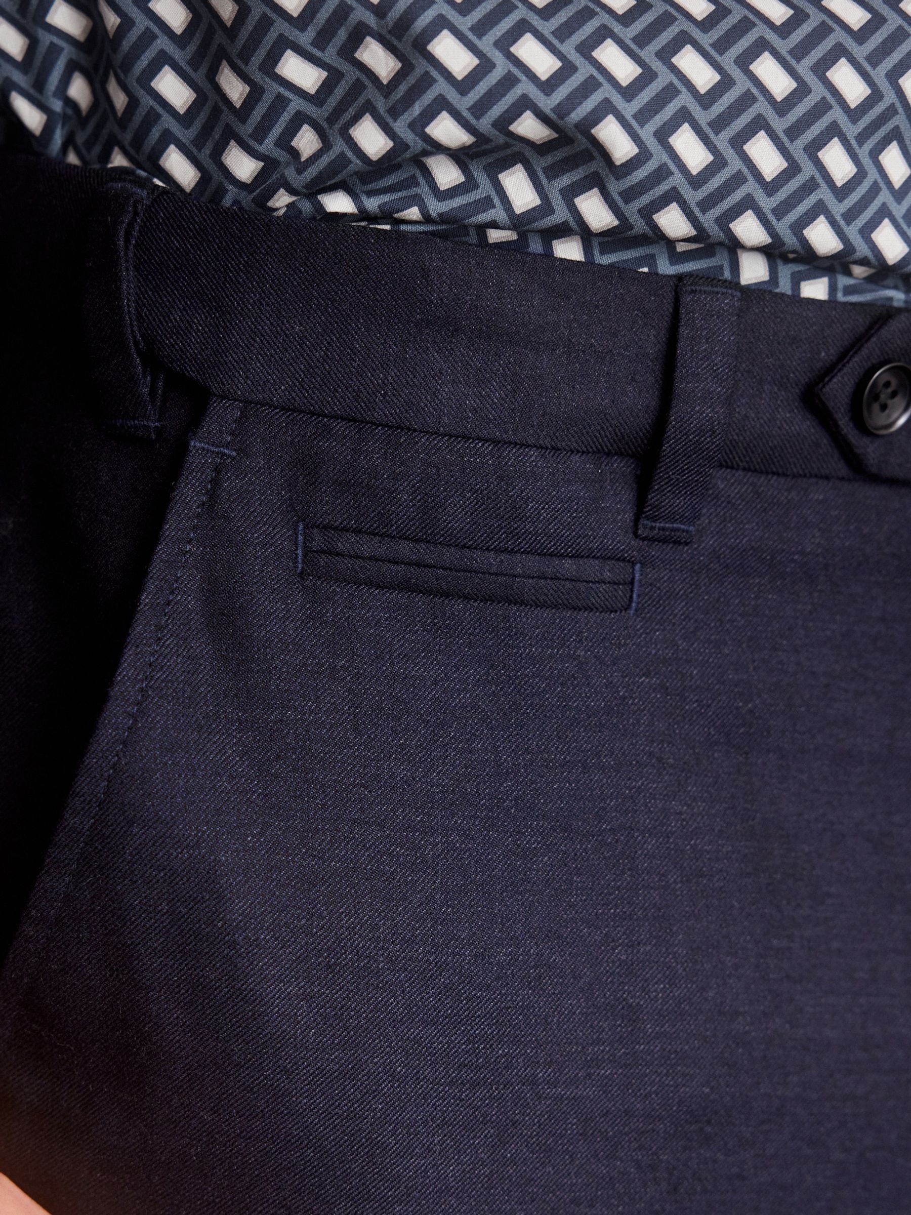 Buy Navy Blue Regular Fit Signature 100% Wool Trousers With Motion