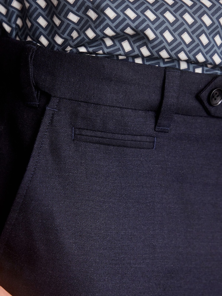 Navy Blue Regular Fit Signature 100% Wool Trousers With Motion Flex Waistband - Image 4 of 15