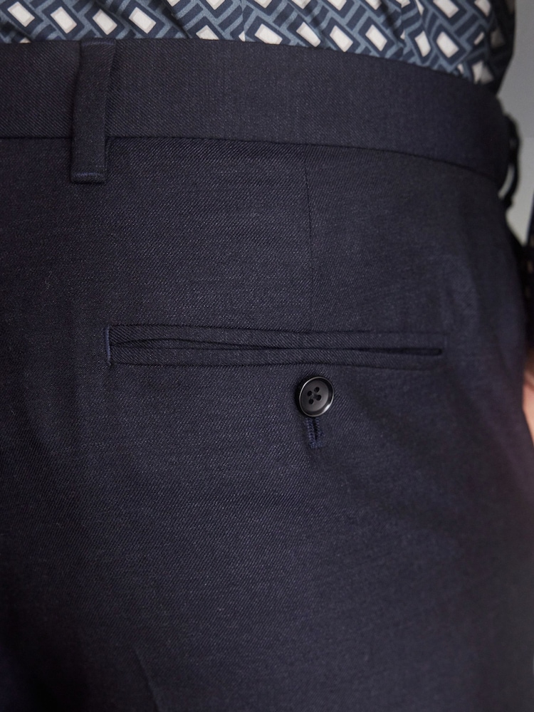 Navy Blue Regular Fit Signature 100% Wool Trousers With Motion Flex Waistband - Image 5 of 15